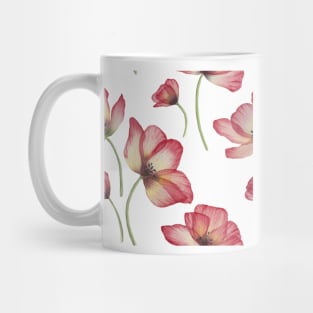 Red translucent Poppies watercolor print. Transparent Poppy flower romantic composition Mug